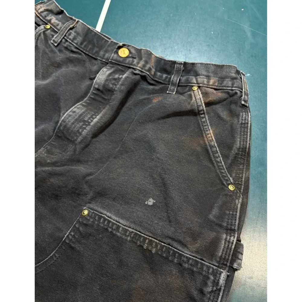 Vintage Carhartt Double Knee Pants Size 32x28 Faded Black BLK B01 Distressed USA - Picture 7 of 16